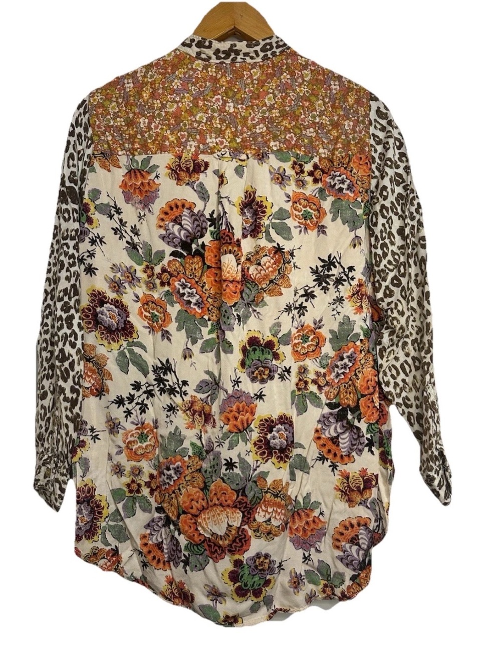 Anthropologie Pilcro Sz L Patchwork Button Up Blouse Floral Leopard Oversized - Picture 4 of 15